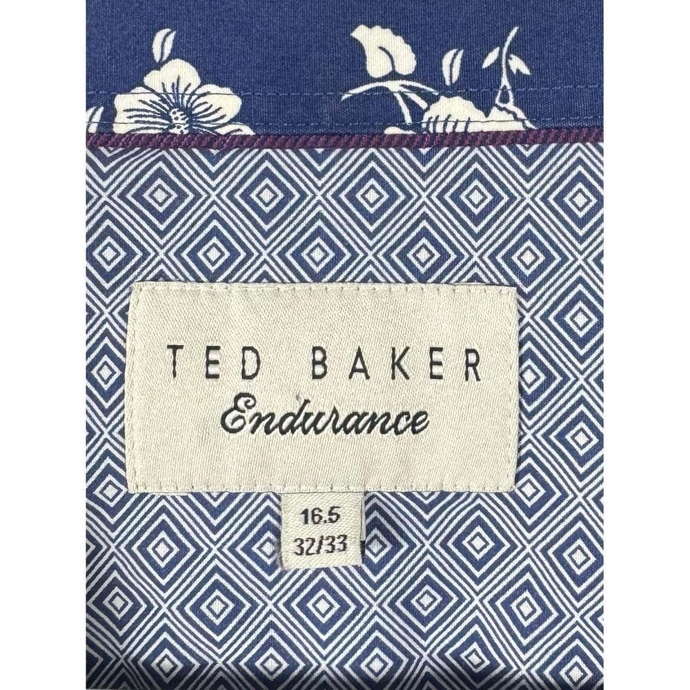 Ted Baker Endurance Button Down Shirt Size 16.5 Contrast Floral Cuff Preppy - Picture 4 of 6